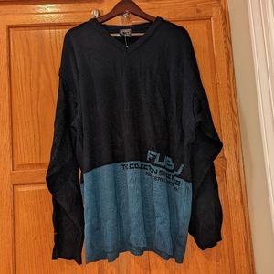 NWT Vintage y2K Fuba Sweater Knit Men size XL Blue Black Oversized V Neck oversi